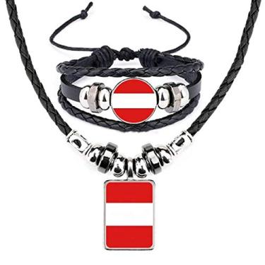 Imagem de Conjunto de joias de pulseira de couro com bandeira nacional da Áustria, país da Europa