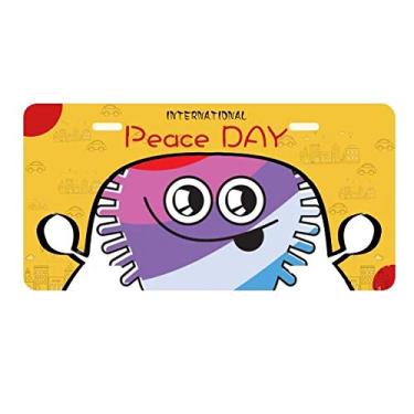 Imagem de DIYthinker Placa de licença Alien Arco-íris Universo e Alienígena Decoração de carro Dia da Paz