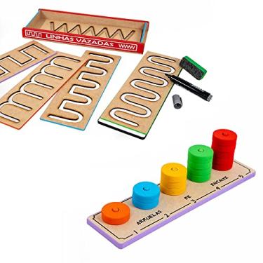 Imagem de Kit Linhas Vazadas e Arruelas Brinquedo Educativo Pedagógico