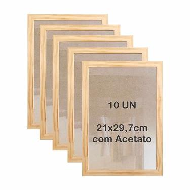 Imagem de Kit 10 Molduras A4 21x29,7cm em Madeira de Pinus com MDF e Acetato Cor:PINUS NATURAL;Tamanho:21X29,7 CM