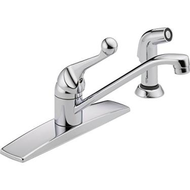 Imagem de Delta Faucet Torneira de pia de cozinha clássica de alça única com pulverizador lateral em acabamento combinando, cromado 400LF-WF (20,32 x 33 x 20,32 cm)
