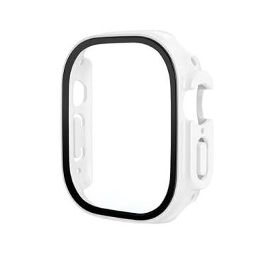 Imagem de HAODEE Capa de vidro temperado para Apple Watch Ultra 49mm capa protetora de tela embutida cobertura total para capas iWatch Series Ultra 49mm (Cor: Branco, Tamanho: Ultra 49mm)