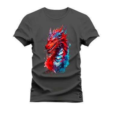 Imagem de Camiseta Premium 100% Algodão Estampada Shirt Unissex Dragon Style Grafite M