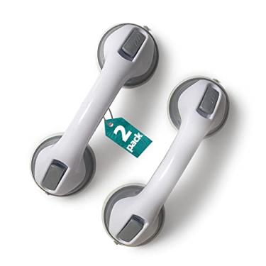 Imagem de Pacote com 2 barras de apoio de chuveiro resistentes – Gemroom alças de barra de sucção cinza de 30 cm para idosos, idosos, deficientes, apoio de equilíbrio de segurança para banheiro, vaso sanitário