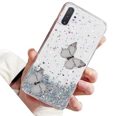 Imagem de Rnrieyta Capa Miagon com glitter para Samsung Galaxy Note 10 Plus, capa protetora de silicone macia e fina com estrela brilhante para meninas e mulheres, 2 borboletas transparentes