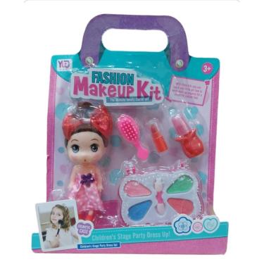 Imagem de Estojo de maquiagem, conjunto de brinquedos com boneca para meninas com sombra e batom