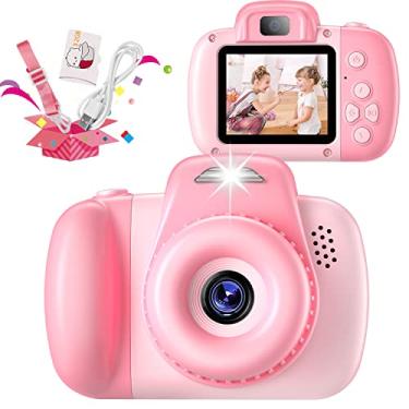 Imagem de Câmera infantil, câmera dupla digital HAONIU de 48 MP, brinquedos infantis para meninos/meninas de 3 a 12 anos, câmera de selfie infantil com tela IPS de 2,4 polegadas, cartão SD de 32 GB, câmeras de vídeo HD 1080p para de criança pequena (rosa)