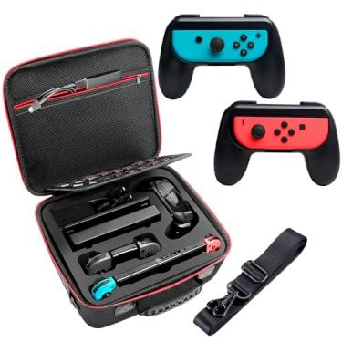Imagem de Case Bolsa Estojo Compatível Com Nintendo Switch Oled + Grip Controller Suporte Joy Preto