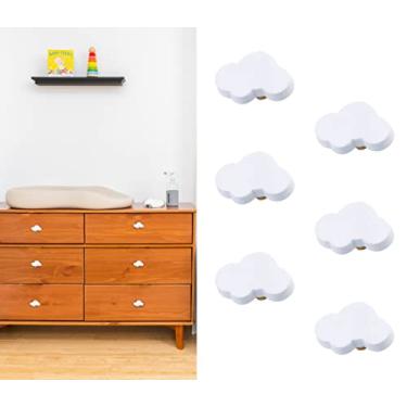 Imagem de Stargallery 6 peças puxadores bonitos em forma de desenho animado para móveis puxadores de borracha macia para armário gaveta cômoda armário organizador caixa de mesa estante (branco, nuvem)