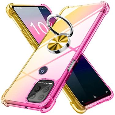 Imagem de YDIHIHO Capa para Motorola G Stylus 5G 2021, com suporte de anel [gradiente] capa de TPU transparente macio antiderrapante não amarela, borda macia para Motorola G Stylus 5G, [rosa/dourado],