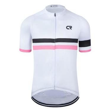 Imagem de Coconut Ropamo Camiseta masculina CR de ciclismo de manga curta com 3+1 bolsos com zíper, respirável, secagem rápida, Branco/Rosa, 3G