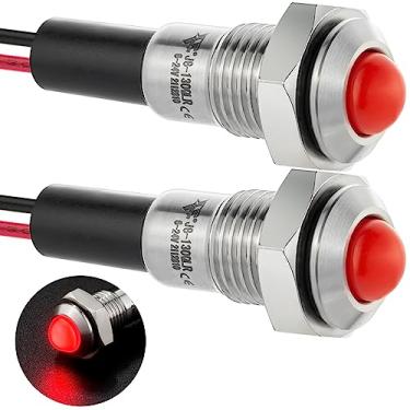 Imagem de ZGSZJHF Luz indicadora de 8 mm, 0,8 cm, vermelha, à prova d'água, IP67, metal, aço inoxidável, 12 V/24 V CC/CA, LED, piloto, painel, anel de luz grande para carro, caminhão, barco, 2 peças