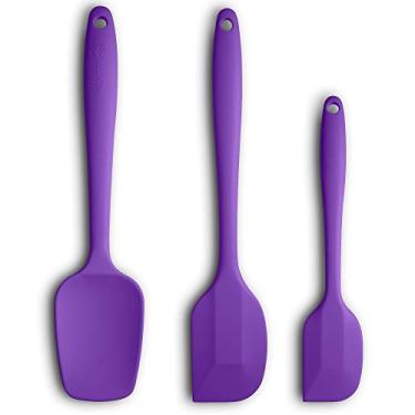 Imagem de Espátula de silicone conjunto de 3 peças, espátulas ergonômicas altamente resistentes ao calor, espátulas de borracha antiaderente com núcleo de aço inoxidável, roxo