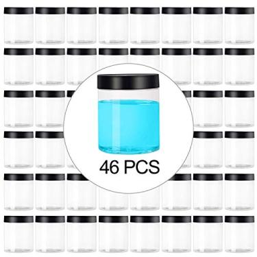 Imagem de KEILEOHO 46 unidades de recipientes para slime de 236 ml com tampas pretas, recipientes de armazenamento de geleca de plástico transparente de grau alimentício, livre de BPA, frascos de plástico de boca larga para kit de slime, armazenamento de alimentos, produtos de beleza