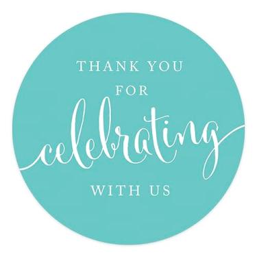 Imagem de Etiquetas e etiquetas de presente Andaz Press Circle, obrigado por comemorar conosco, Diamond Blue Label Sticker, 1