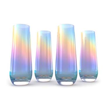 Imagem de Conjunto de 4 taças de champanhe iridescentes com brilho pérola brilhante 283 g cada - taça de vinho grande com pérola branca brilhante capricho e nostalgia, taças de vinho coloridas, taças de vinho