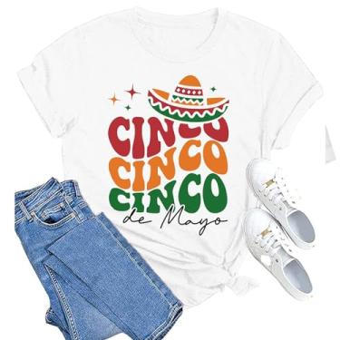 Imagem de Camiseta feminina CIN co de Ma yo 2024 Mexican Fiesta Summer Vacation Camiseta casual macia para sair, Branco, XXG