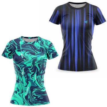 Imagem de Kit 2 Blusa Feminina Caminhada Roupa de Academia Camisa Fitness Ciclismo Camiseta Esportiva Corrida-Feminino