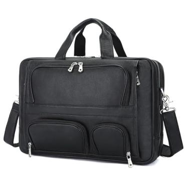 Imagem de Pasta masculina de couro genuíno para laptop de 43 cm, bolsa mensageiro de ombro, capa anexada para negócios, viagens, trabalho, advogado, a