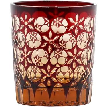 Imagem de Uísque para bebidas estilo japonês Edo Kiriko cortado à mão em vidro transparente para uísque de vinho escocês Bourbon com caixa de presente 9 onças, vermelho