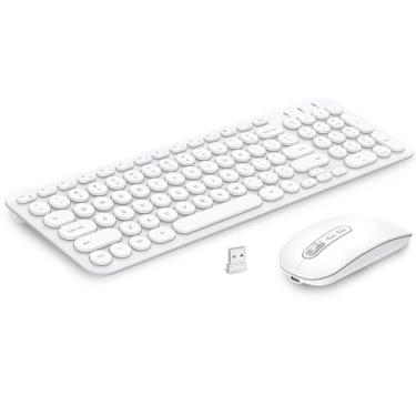 Imagem de cimetech Combo de teclado e mouse sem fio, teclado e mouse recarregáveis, chave de interruptor de tesoura silenciosa, ultrafino, teclado e mouse sem fio para laptop, PC, computador, Mac, Windows -