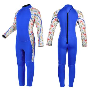Imagem de REALON Roupa de mergulho infantil para meninas, meninos, crianças e jovens, 3 mm, neoprene, roupa de banho quente em água fria, maiô térmico, zíper nas costas, para natação, mergulho, jet ski, surfe
