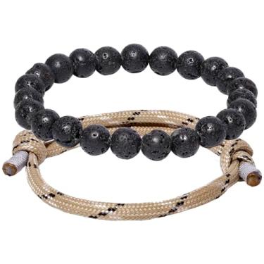 Imagem de Jewever 2 peças de pulseiras de amizade de paracord de 8 mm de pedra vulcânica para mulheres e homens surfe ao ar livre presentes de relaxamento, Pedra preciosa Poliamida, lava-rock