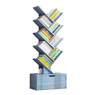 Imagem de Estante de livros independente, prateleira de árvore com armário, estante aberta industrial, prateleiras de exibição de chão, estantes utilitárias, organizador para livros, CDs, plantas