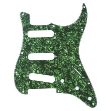 Imagem de Musiclily 11 Furos Escudo SSS Pickguard Strato para Guitarra Fender EUA/Mexicana Made Stratocaster Standard Estilo Moderno, 4 Camadas Verde Perolado