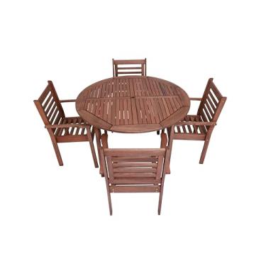 Imagem de Conjunto Mesa E 4 Cadeiras Munik Em Madeira Com Furo Para Ombrelone