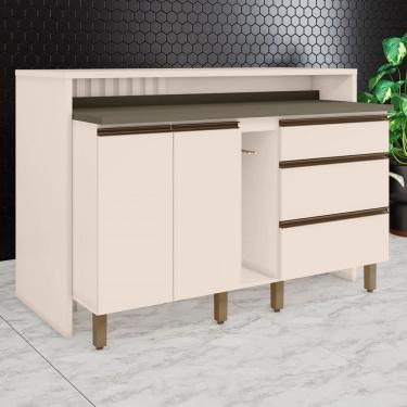 Imagem de Bancada de Cozinha Kit Ilha Gourmet Connect 2 Portas 3 Gavetas Ripado Ce814 Duna/Off White - Henn