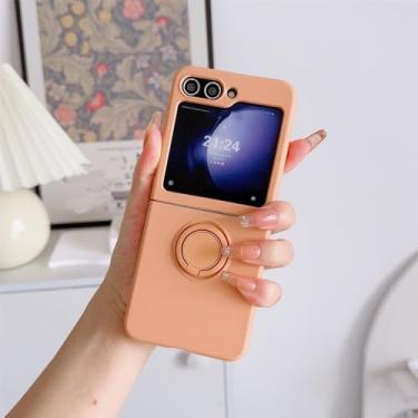 Imagem de Capa de silicone líquido com suporte de anel de dedo colorido para Samsung Galaxy Z Flip 6 5 4 3 capa macia de doce fosco, laranja, para ZFLIP 4