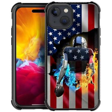 Imagem de DJSOK Capa compatível com iPhone 15, design padrão de bandeira americana de rúgbi de gelo e fogo, capa para iPhone 15, para canto antiqueda e presente à prova de choque para homens e mulheres