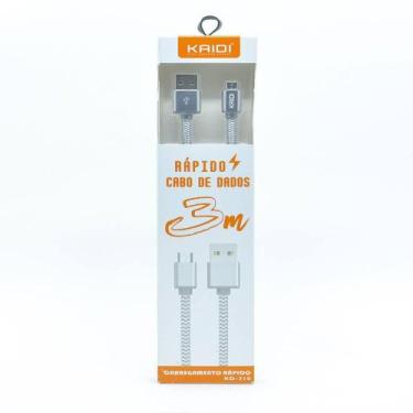 Imagem de Cabo carga e dados kaidi V8 micro USB 3metros KD-310 Prata