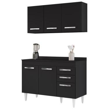 Imagem de Armário Aéreo Honduras e Balcão Gabinete com Tampo 120cm Suécia Preto 