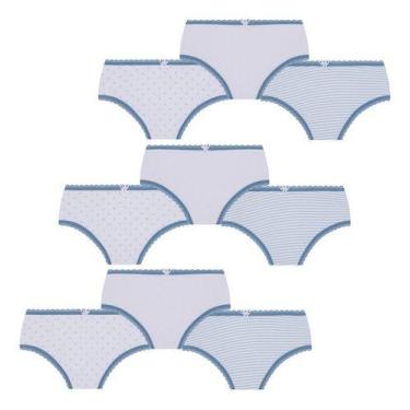 Imagem de Kit Com 9 Calcinhas Lobinha Infantil Kids Algodão Lupo, Azul, G