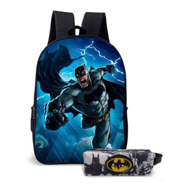 Imagem de Kit Mochila com Estojo Escolar do Homem Morcego Batman para Meninos - 