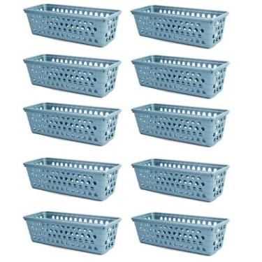 Imagem de Kit 10 Cestos Multiuso Comprido Retangular Cinza 28x11x8 Cm 123Organiz