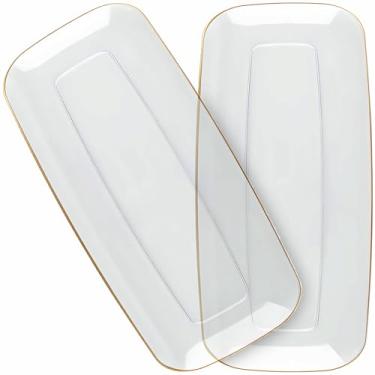 Imagem de Bluesky Bandeja Orgânica Elegante Retângulo Transparente/Dourado - 27 cm (pacote com 2) - Design deslumbrante e estrutura robusta - Perfeito para festas e eventos