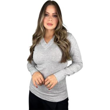 Imagem de Blusa Trico Basica De Frio Feminina Decote V Manga Longa - Calu Tricot