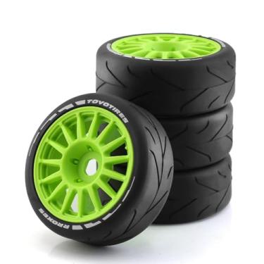 Imagem de Chanmoo 1/8 RC On Road Car Tires and Wheels Rims 17mm Hex 103mm Rubber Rally Tyres for 1:8 Scale RC On-Road Racing Car HPI WR8 HSP Hobao ARRMA Redcat Losi Kyosho VRX RC Rally Drift Car 4PCS (Green A)