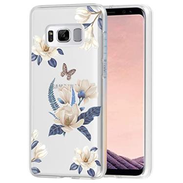 Imagem de Vokuha Capa para Galaxy S8 Plus, S8+ SM-G955U para meninas e mulheres, capa protetora traseira de borracha TPU flexível à prova de choque para Samsung Galaxy S8 Plus (flor branca)
