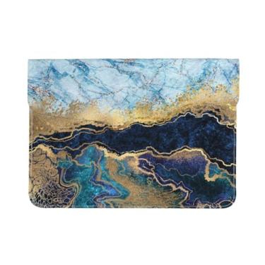 Imagem de Capa protetora azul mármore para laptop bolsa de couro PU bolsa de transporte compatível com computador 11,6 12,3 13 polegadas