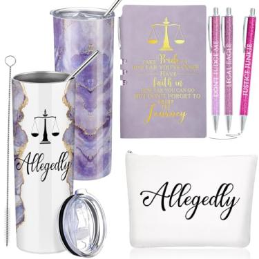 Imagem de Domensi 6 peças engraçadas presentes alegadamente advogado juiz presente 590 ml sinal de mármore copo saco de maquiagem bloco de notas bolas para direito, escola paralegal, faculdade, professor,