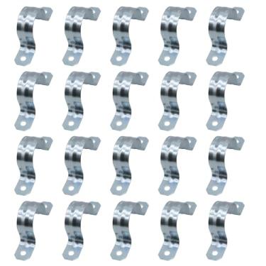 Imagem de Braçadeira de tubo rígido de aço com 2 furos, suporte em U, 1-1/5.1 cm, 20 peças, tiras de conduíte elétrico de aço zinco, montagem rígida e segura para conduíte EMT, tiras resistentes à ferrugem para