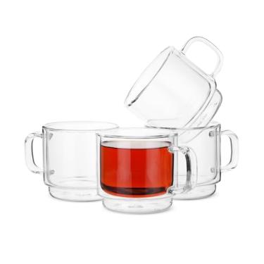 Imagem de Brew To A Tea - Canecas de Vidro de Borossilicato Isoladas Empilháveis, Conjunto de 4 (350 ml), Xícaras de Chá e Café