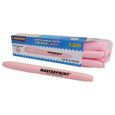 Imagem de Caixa com 6 Canetas Marca Texto Rosa Tom Pastel Ponta Chanfrada MP 612