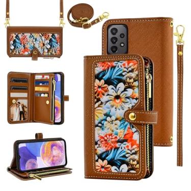 Imagem de Furiet Capa carteira floral para Samsung Galaxy A23 5G/4G com alça de pulso alça de ombro flip bolsa com zíper, suporte de cartão de couro PU de luxo acessórios capa de celular para A 23 23A 6,6