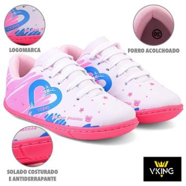 Imagem de Tênis Infantil Menina Futsal Vking Branco Rosa do 26 ao 33, 33, Branco