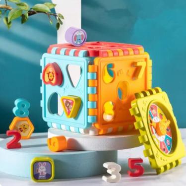 Imagem de Cubo Pedagógico Encaixe Colorido Aprendizagem Montessori Multi Sensori